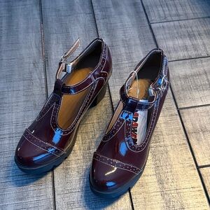 Chic Burgundy T-Strap Heels